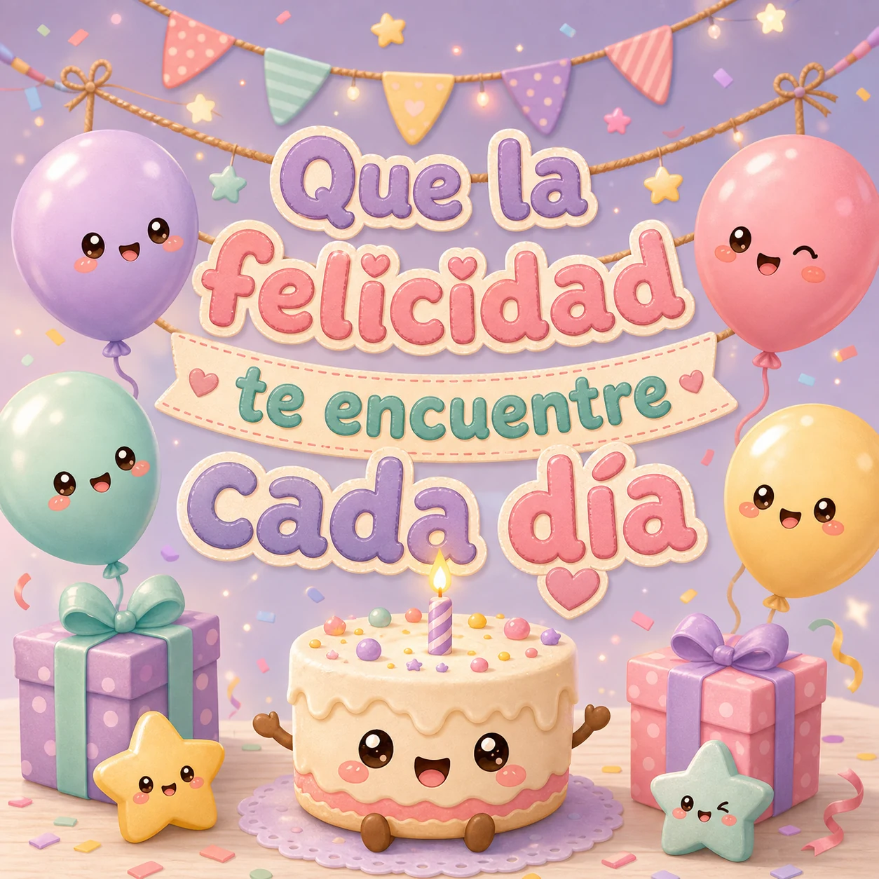Imagen tierna de feliz cumpleaños con velas y mensaje alegre