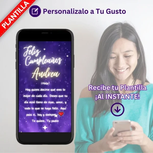 Plantilla de felicitación de cumpleaños lista para personalizar en Canva con estrellas brillantes y resplandor
