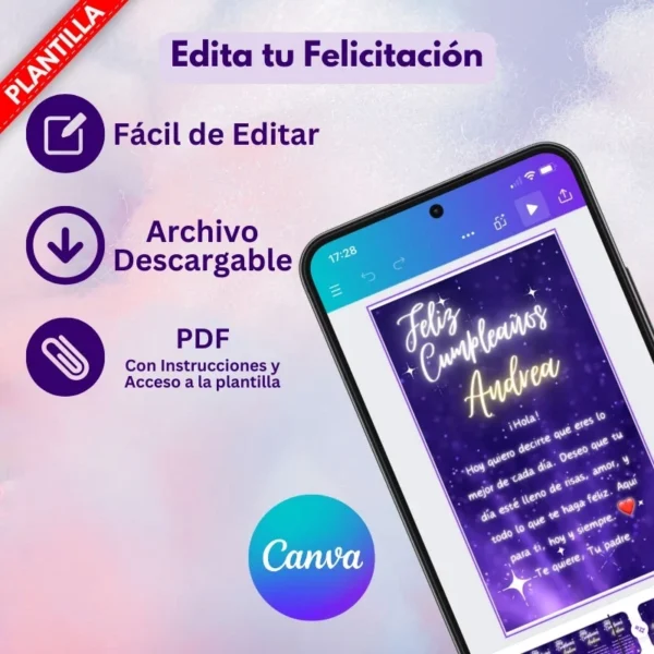 Imagen de felicitación de cumpleaños con diseño de estrellas brillantes y resplandor.