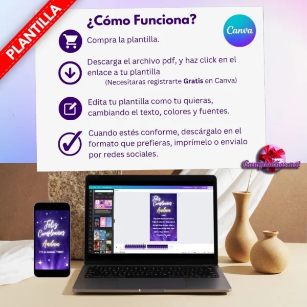 ¡Envía tus mejores deseos con esta plantilla de cumpleaños en Canva con estrellas!