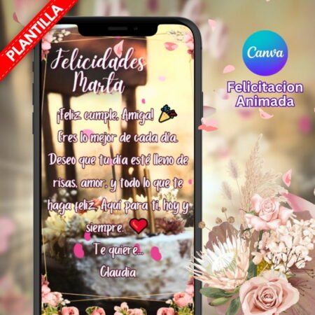 flores (2) Felicitación de cumpleaños editable en Canva con diseño floral y animación.