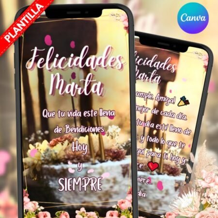 Plantilla económica de cumpleaños en Canva con flores sepia y pétalos cayendo.