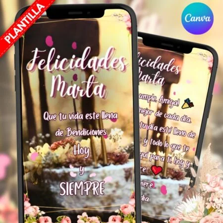 Plantilla económica de cumpleaños en Canva con flores sepia y pétalos cayendo.