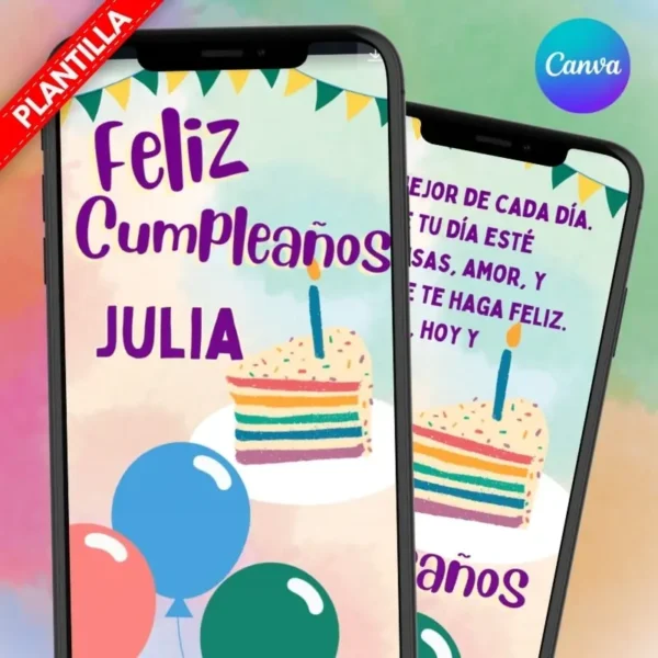 Plantilla editable de cumpleaños con diseño de globos y pastel