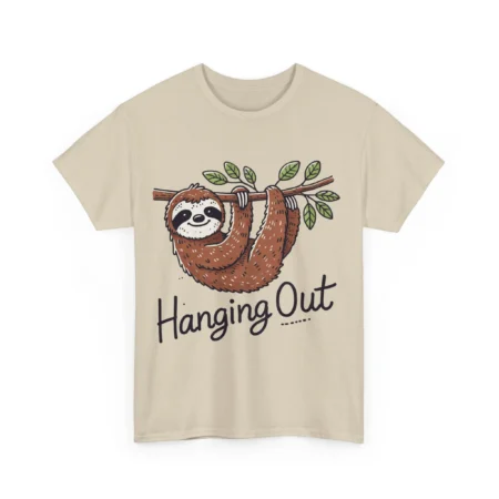 Hanging Out: Cute Sloth on a Branch - Unisex Heavy Cotton Tee