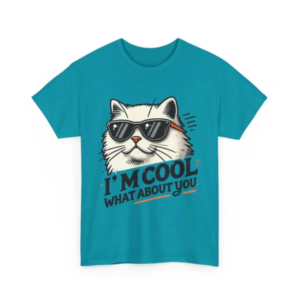 I'm Cool: What About You? Cat with Sunglasses - Unisex Heavy Cotton Tee - Imagen 4